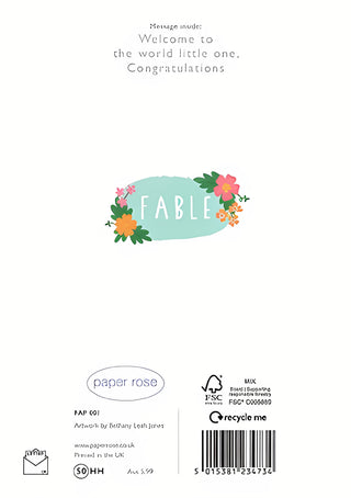 Birth Congratulations Boy - Greeting Card - rear