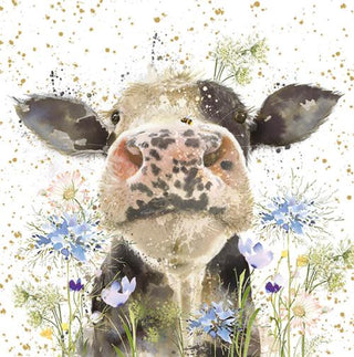 Open Birthday Female, Floral Cow - Greeting Card