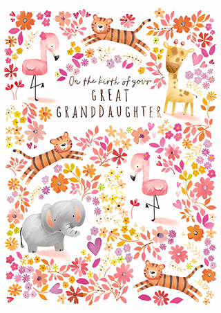 Birth Congratulations Great Granddaughter - Greeting Card