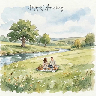 Beautiful Picnic 1st Wedding Anniversary - Ecard