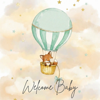 Fox Hot Air Balloon Welcome Baby - Ecard