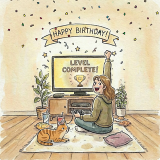 Gamer Level Complete Female Birthday - Ecard