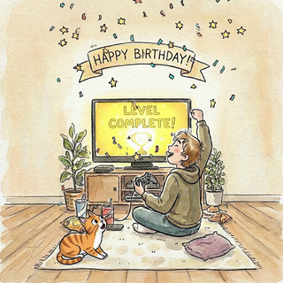 Gamer Level Complete Open Birthday - Ecard