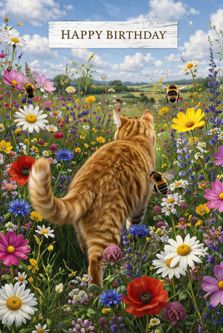 Open Birthday Country Cat - Ecard