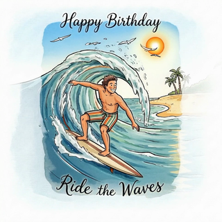 Ride The Waves Surfer Open Birthday - Ecard