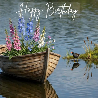 Rowing Boat Flowers - Ecard